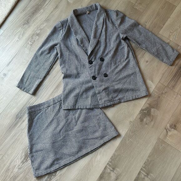 Black & White Checkered Suit Jacket & Matching Skirt Set professional Size Large - Picture 1 of 9